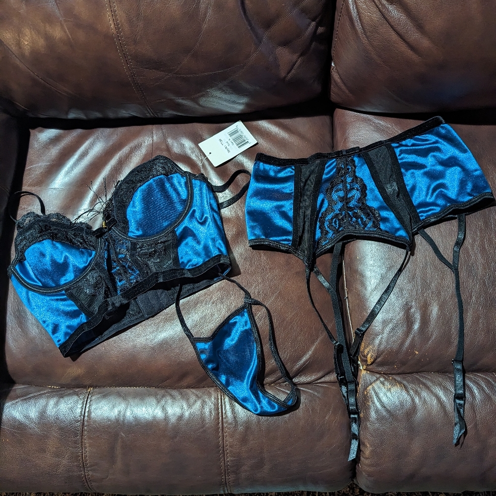Teal & Black 3 Piece Lingerie